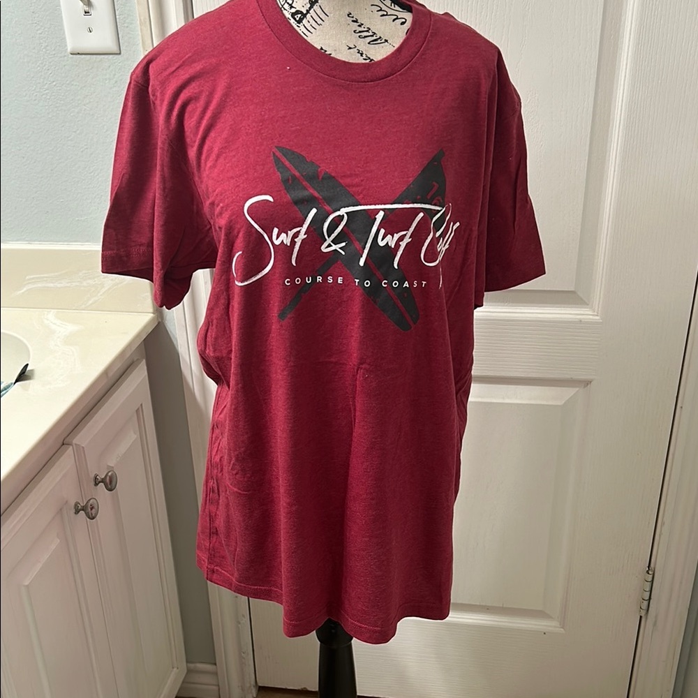 Red Short Sleeve Tee with Graphic Design